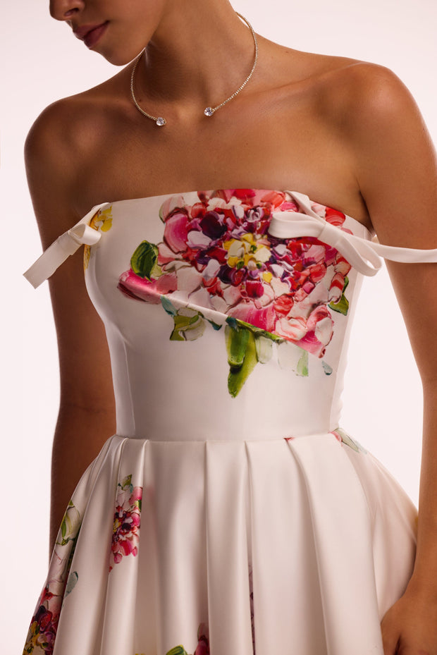 Tea-length ivory floral dress, Glow-Up