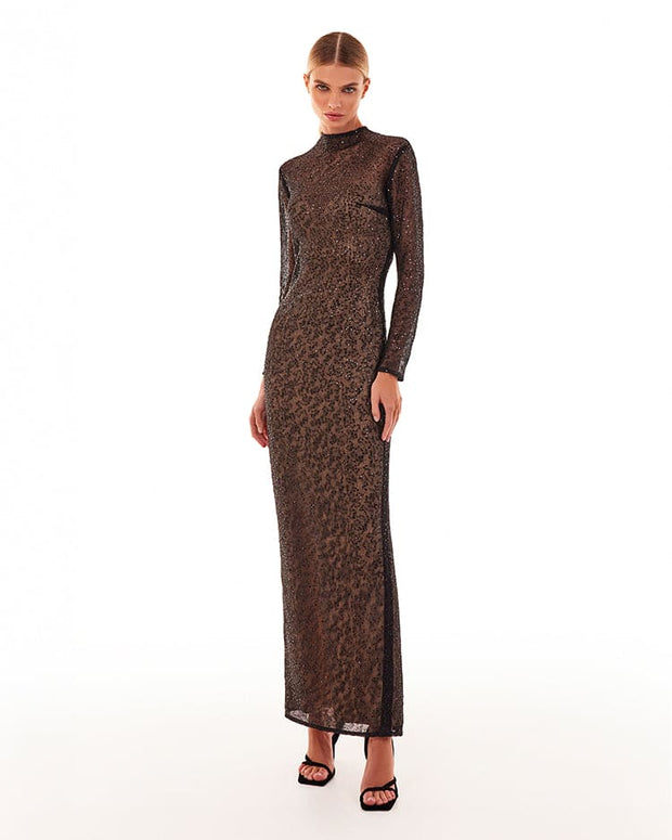 Crystal-embellished striking maxi dress