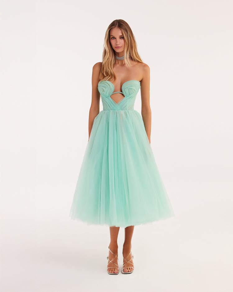 Mint green tender midi tulle dress