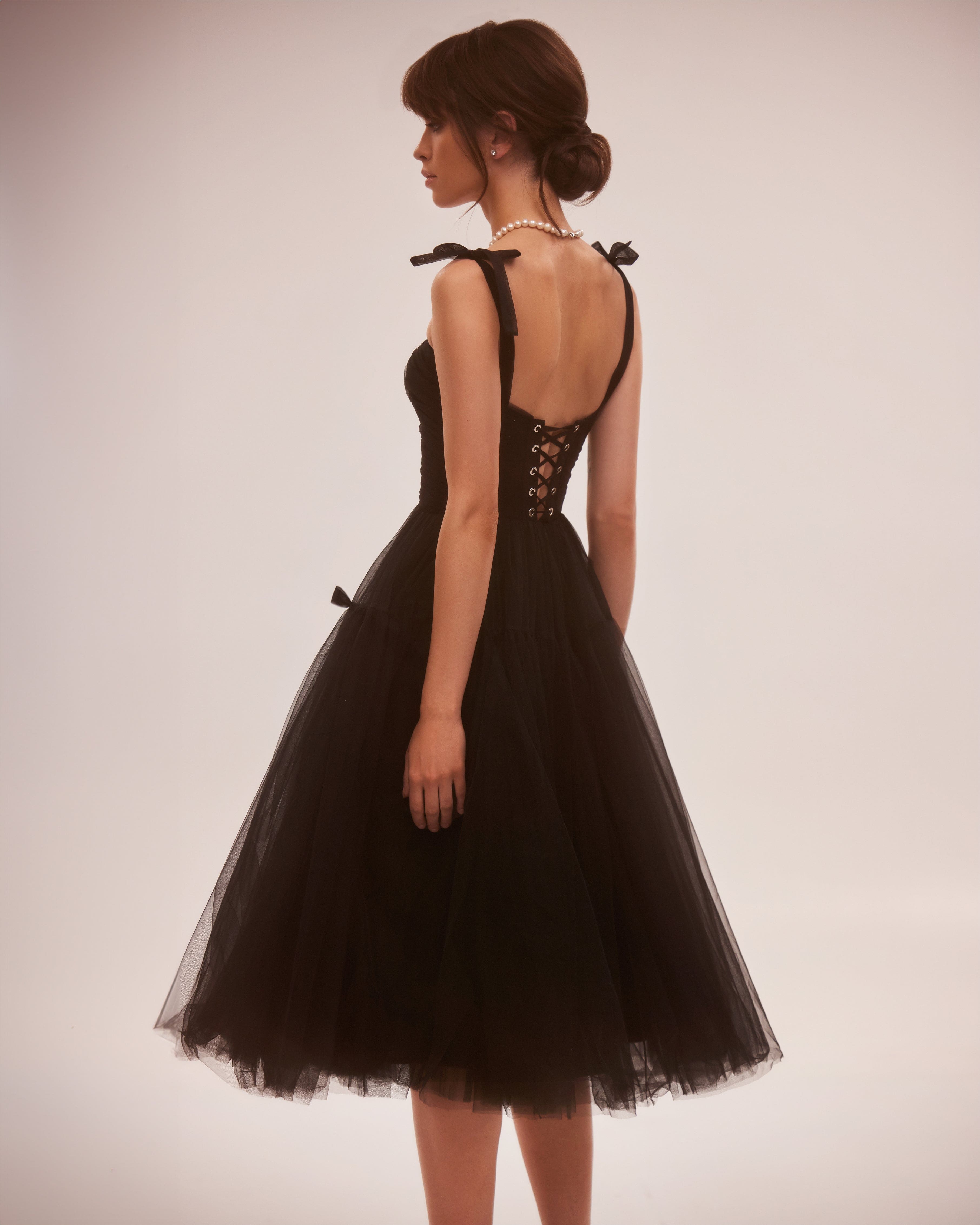 Adorable midi tie-strap black tulle dress ➤➤ Milla Dresses - USA