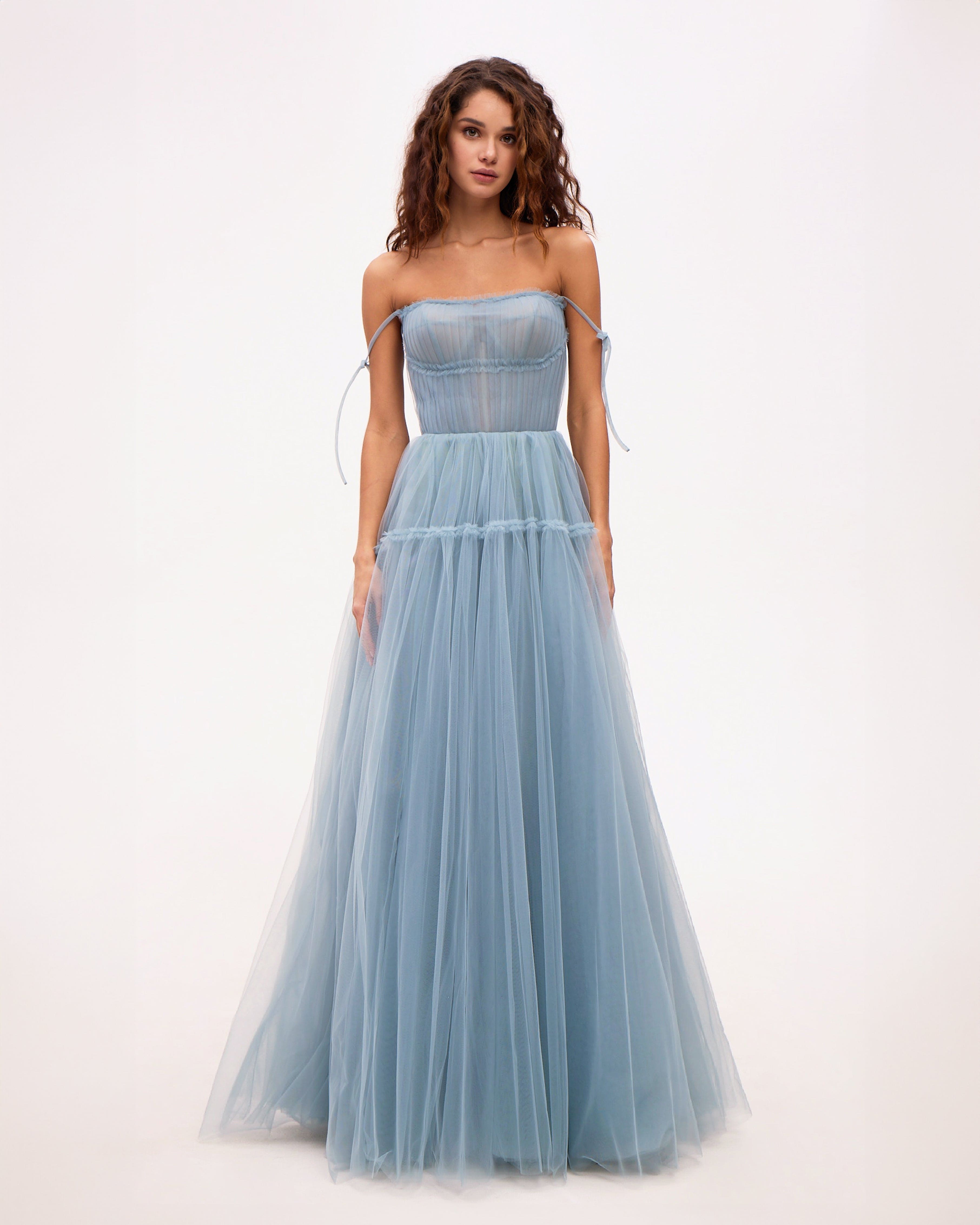 Blue Corset Tulle Prom Dress, Prom Ball Gown, Formal Midi Bustier