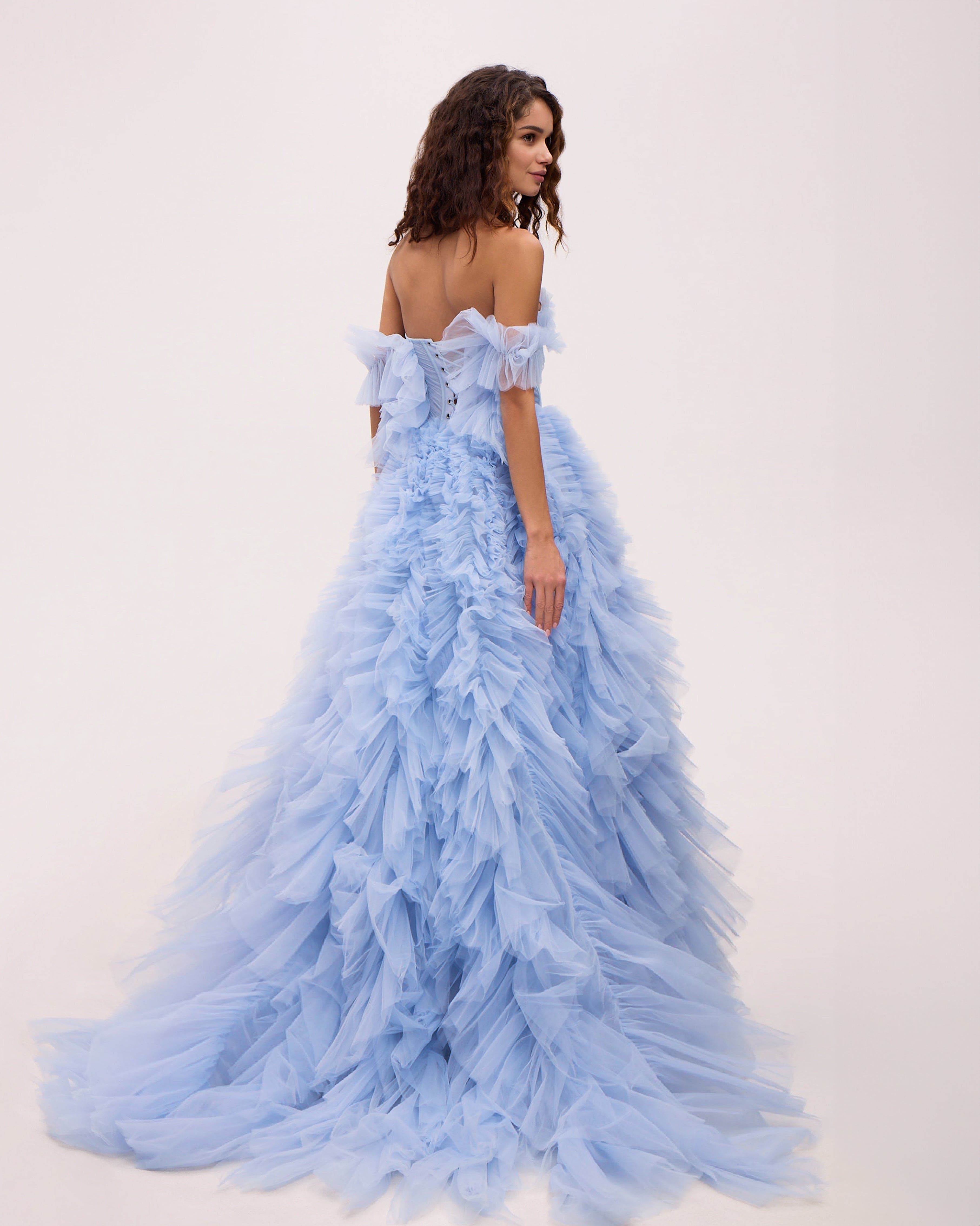 Light Blue All Ruffled Up Evening Fluffy Dress - Main Image