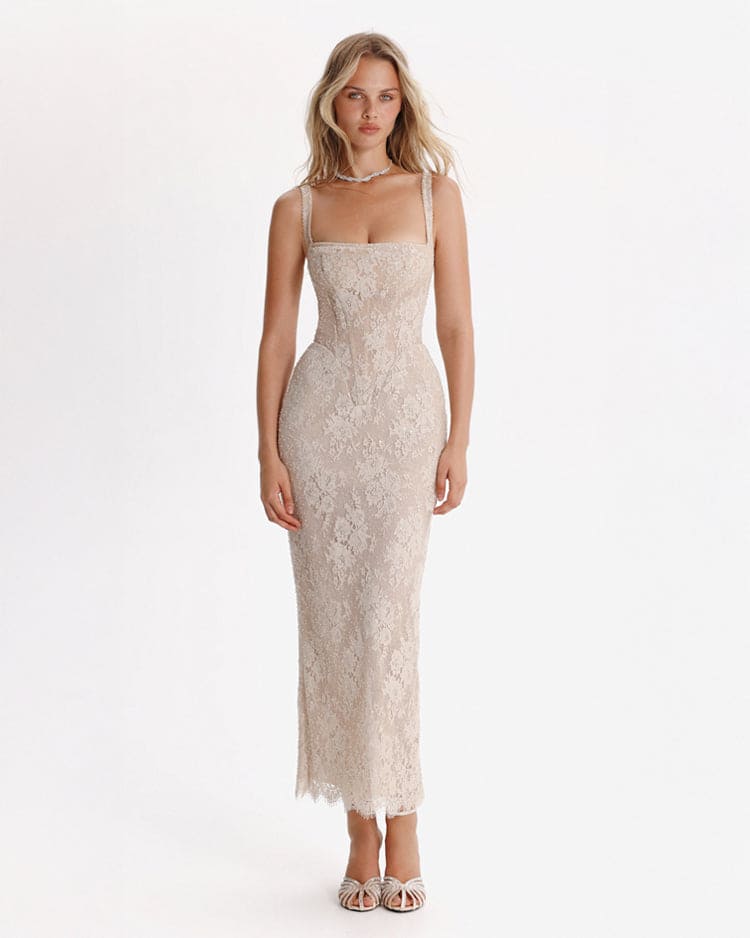 Beige sequinned maxi dress