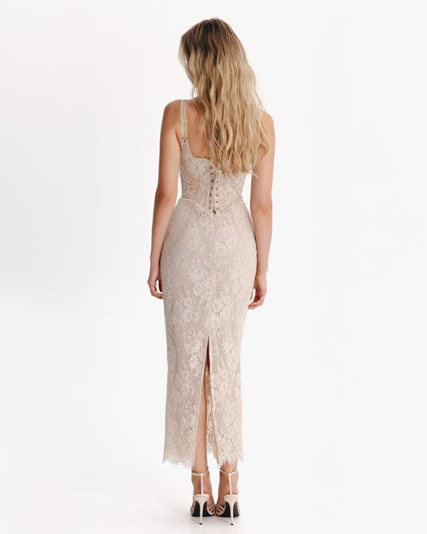 Beige sequinned maxi dress