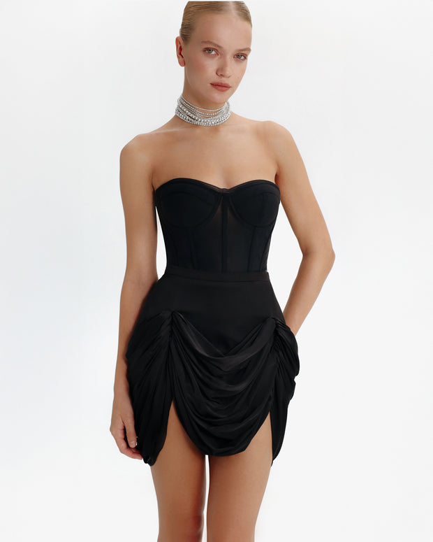 Black mini skirt with draping