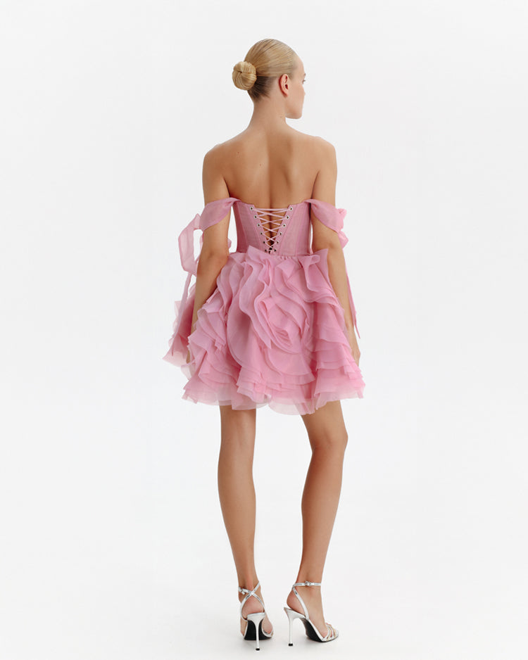 Danceable mini with ruched flower appliques, Garden of Eden