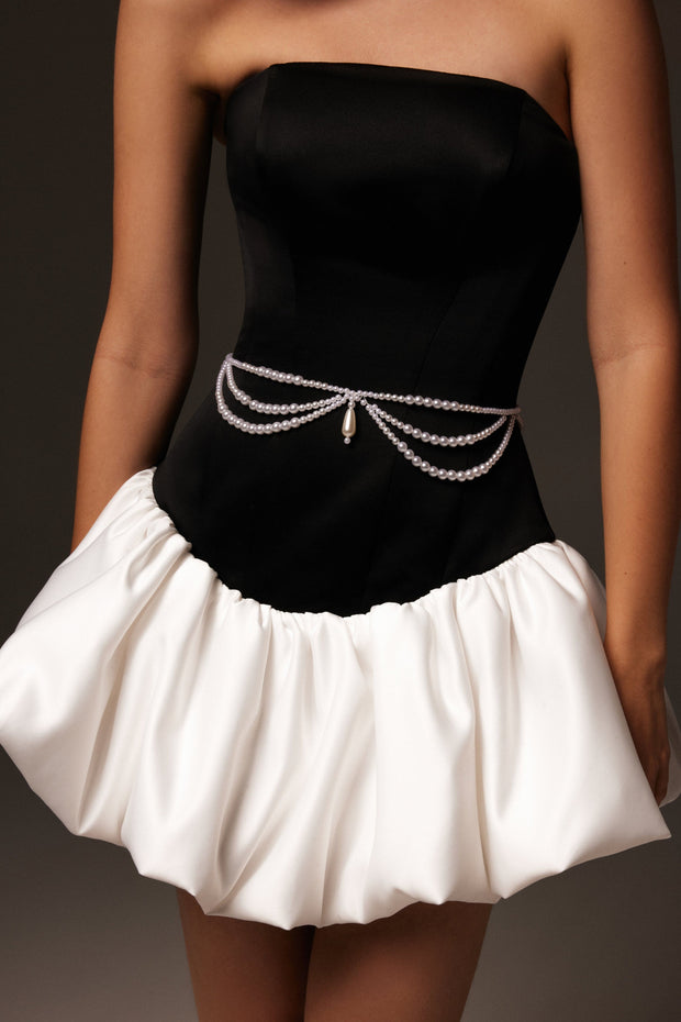 Swan-like mini corset dress, Glow-Up