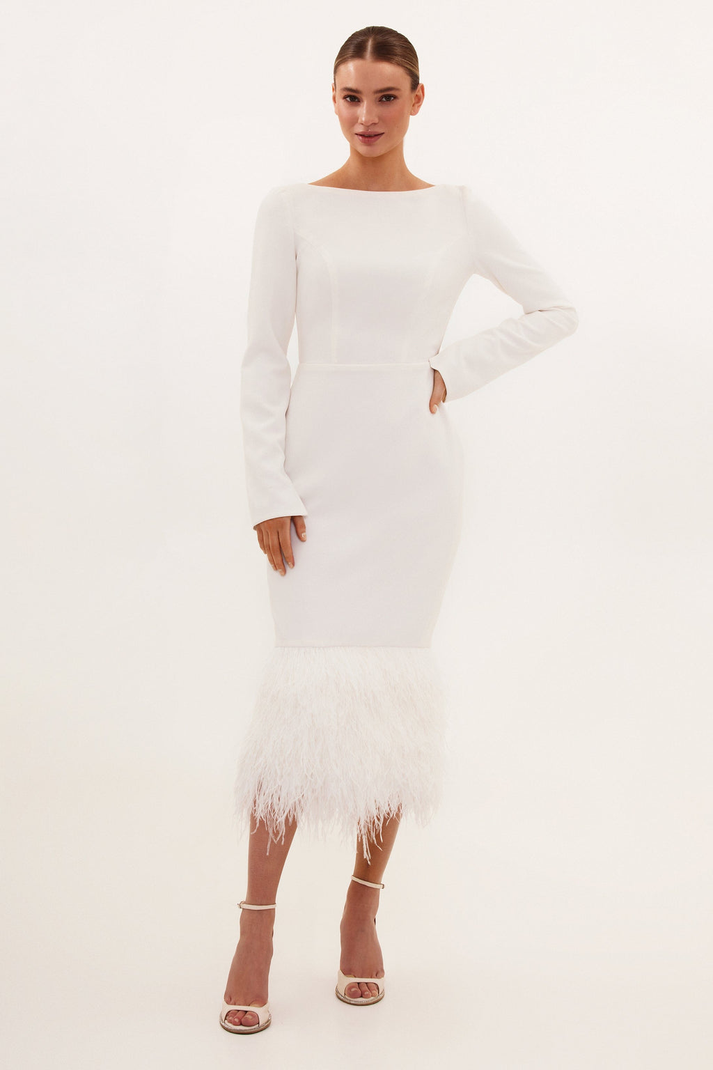 Glamorous feather-trimmed midi dress