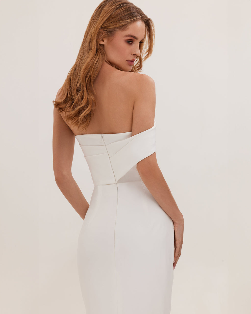 White Classy midi dress with open neckline