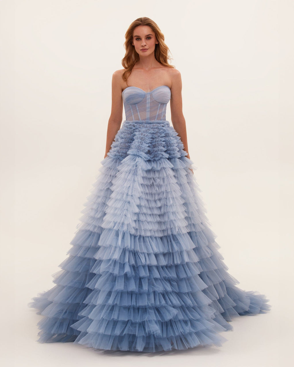Light Blue Strapless Frill-Layered Fluffy Dress
