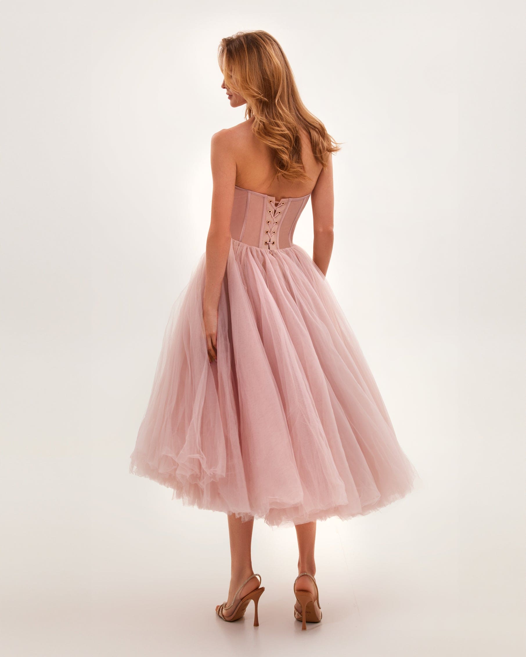 Misty Rose Tulle Maxi Dress with a Corset Bustier ➤➤ Milla