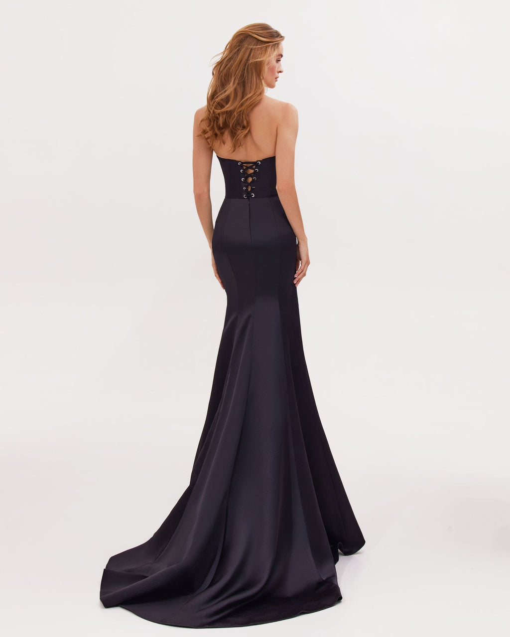 Black Strapless evening gown with thigh slit
