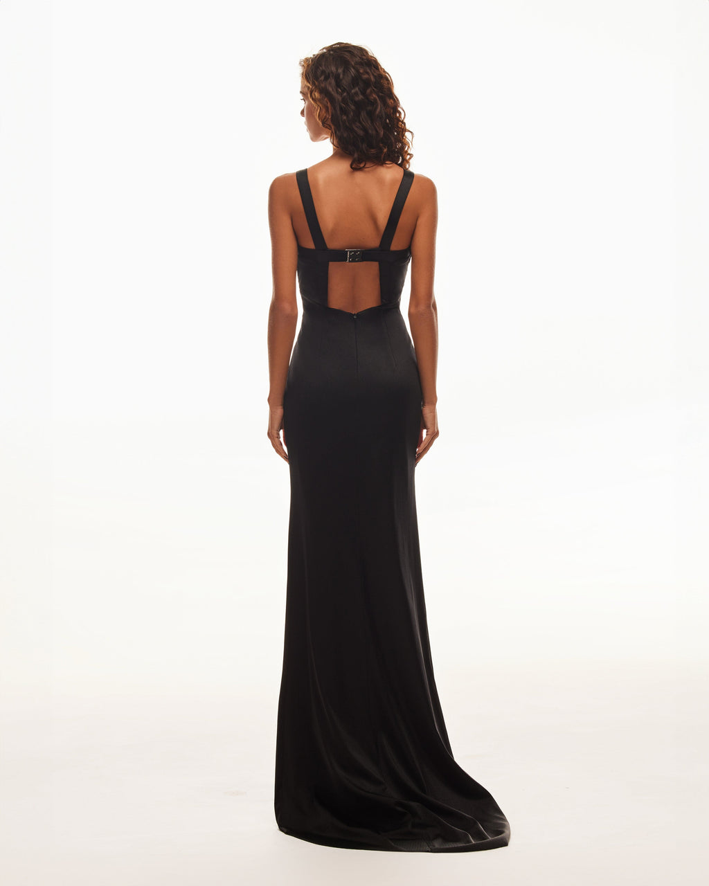 Show-stealer black maxi dress with a V-neckline, Smoky Quartz