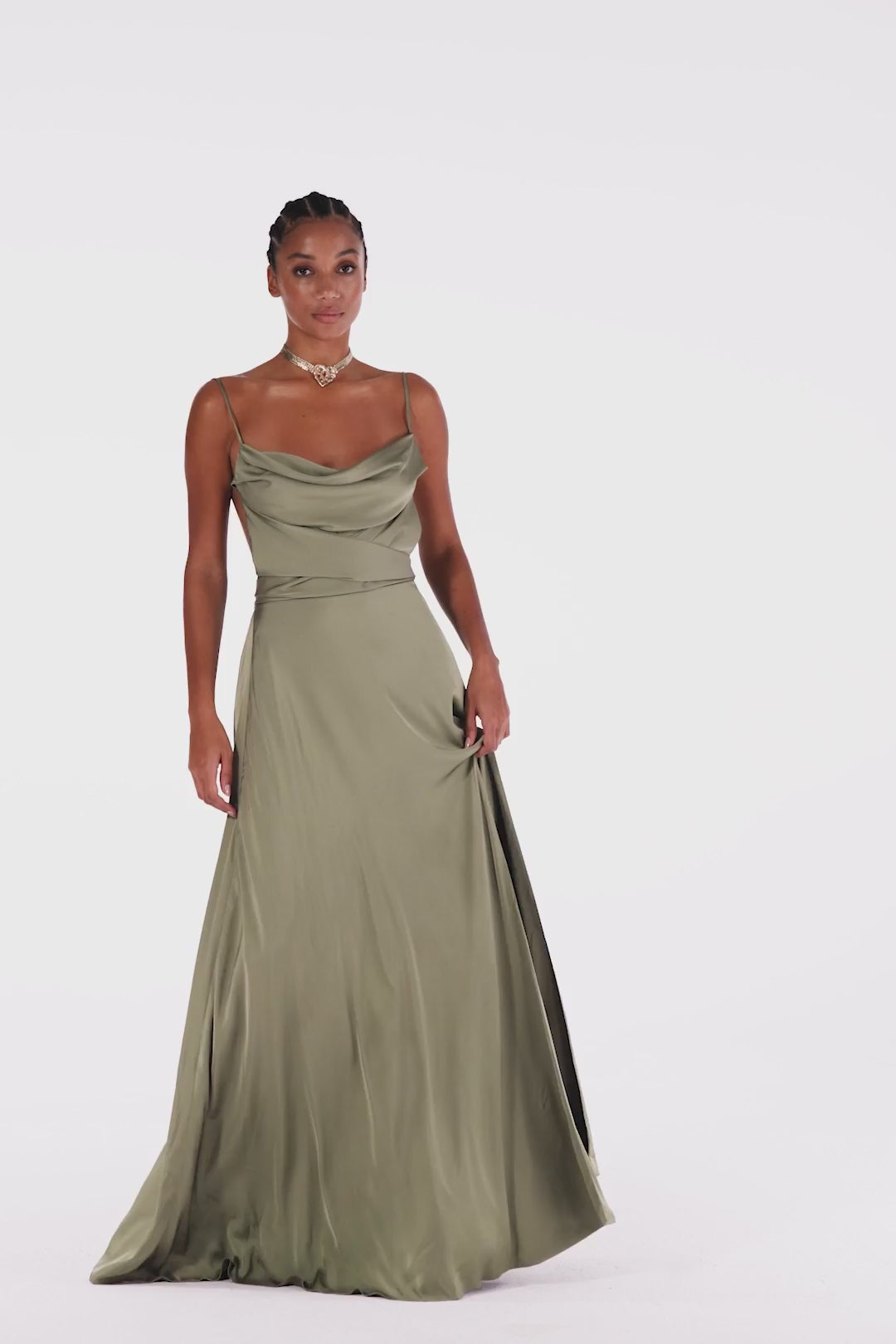 Olive Green Dress, Silk Dress, Wrap Dress, Bridesmaid Dress, Wedding Guest  Dress, Women Dress, Maxi Dress, Evening Dress, Long Dress 