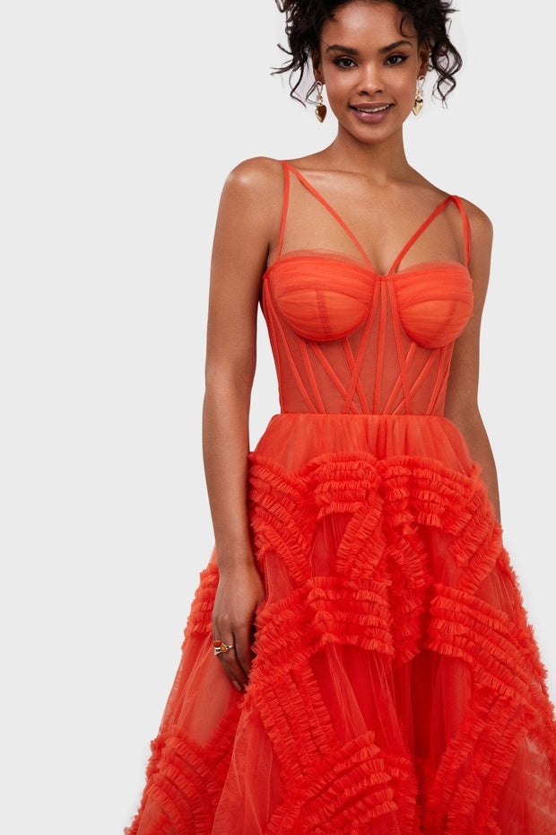 Tangerine Tulle Ornament Maxi Dress - Milla