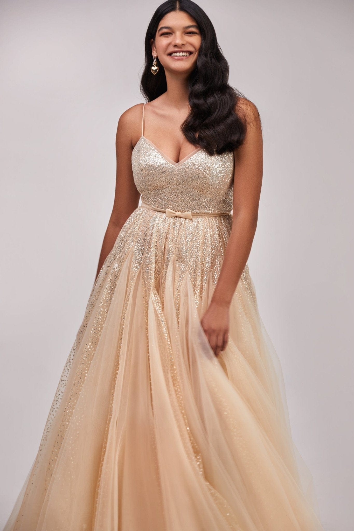 Melon Fitted maxi tulle dress sprinkled with glitter - Milla