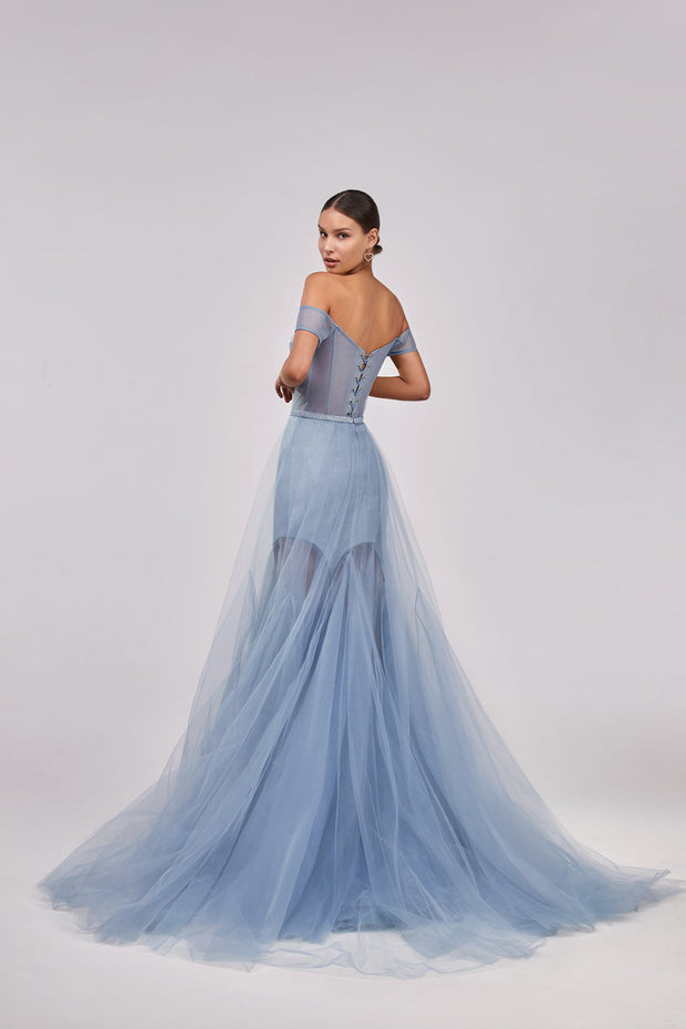 Long off-the-shoulder prom dress with inner skirt - Milla