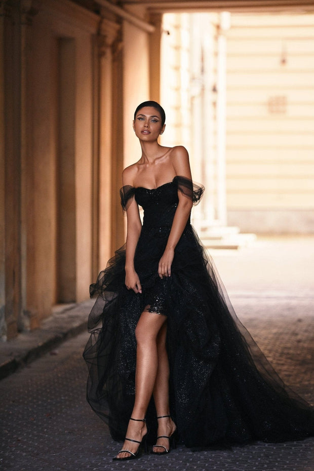 Black Long off-the-shoulder neckline maxi dress Milla Dresses - USA ...