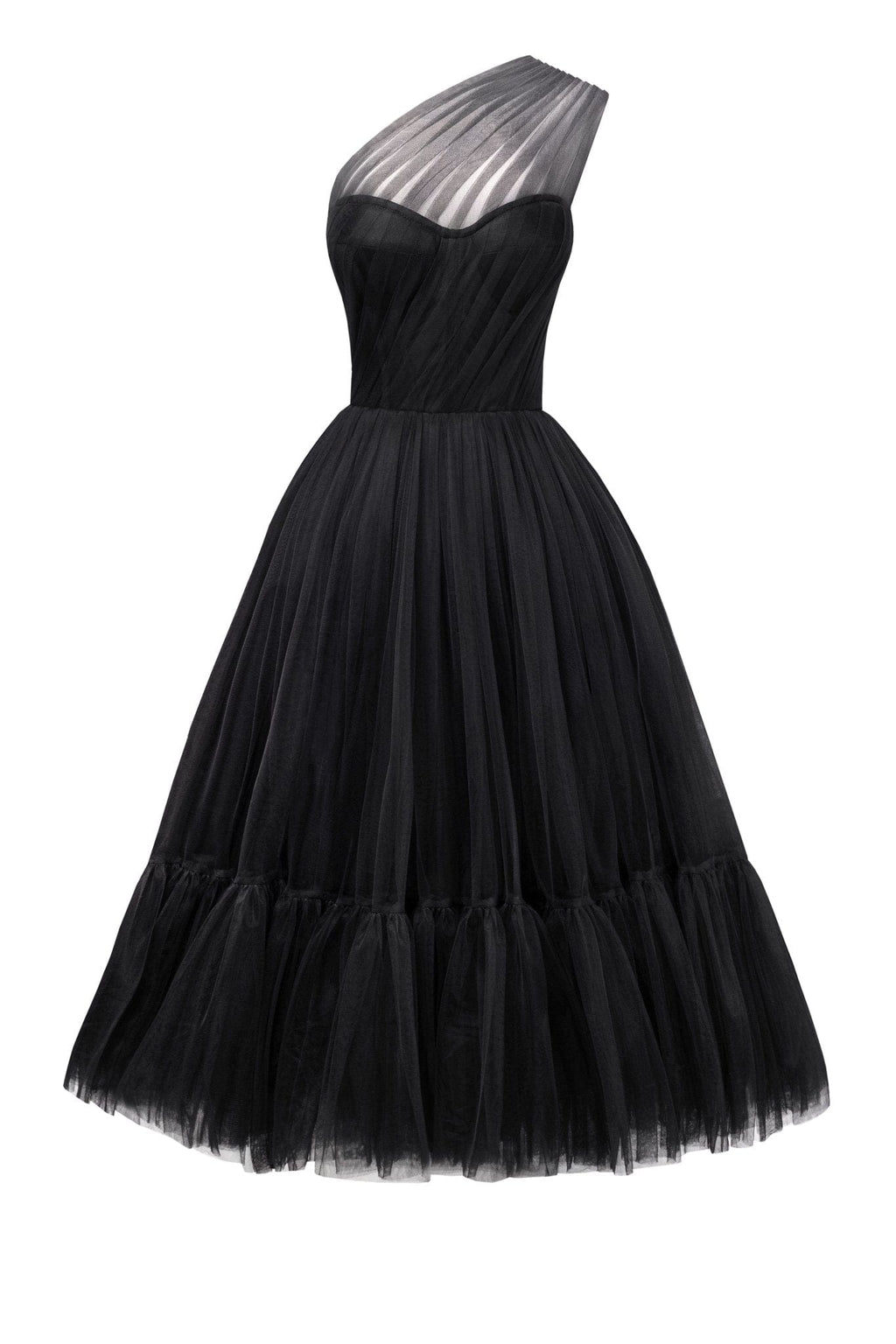 Black One-Shoulder Cocktail Tulle Dress - Milla