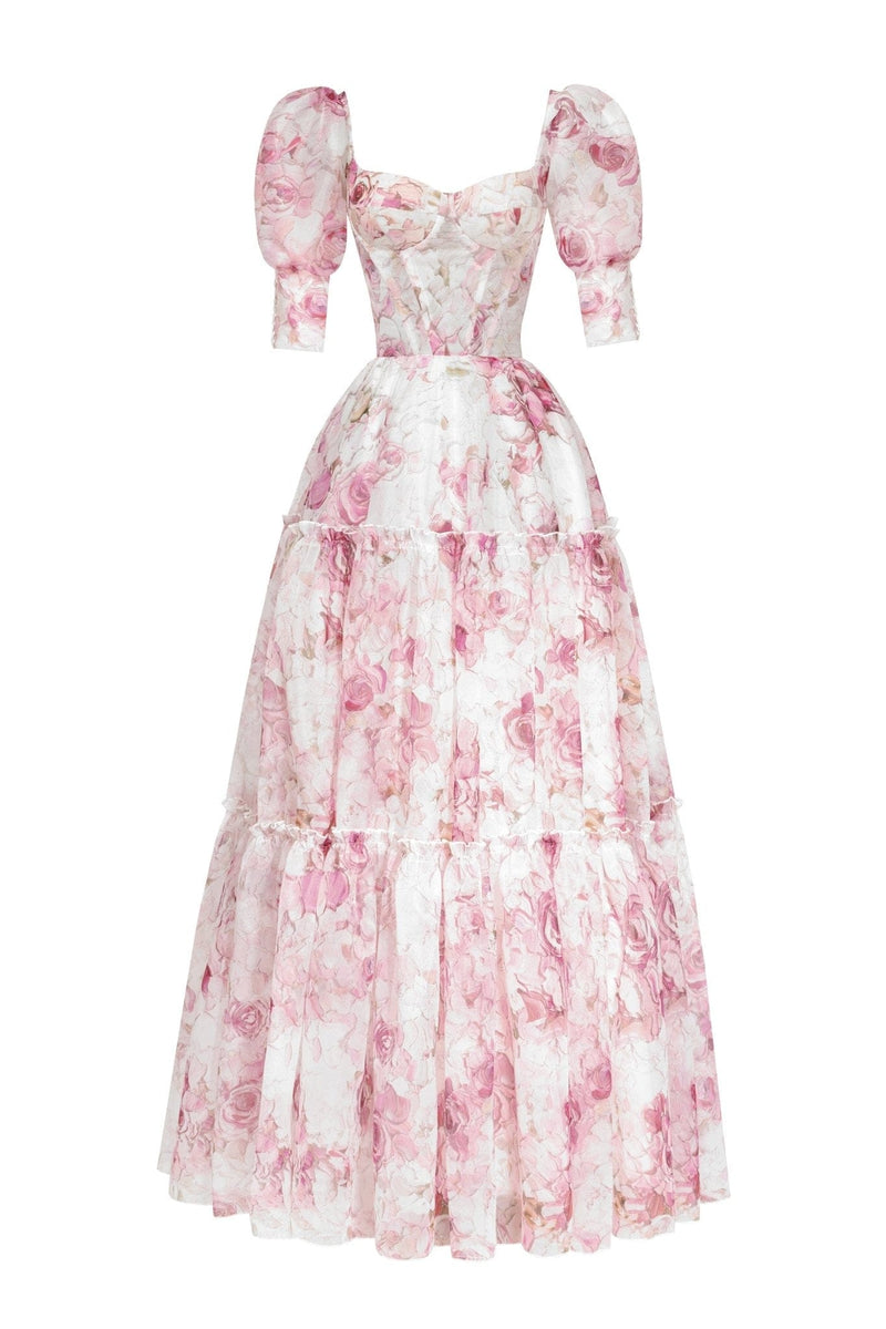 Pink Peony Feminine voluminous sheer sleeves dress Milla Dresses - USA ...