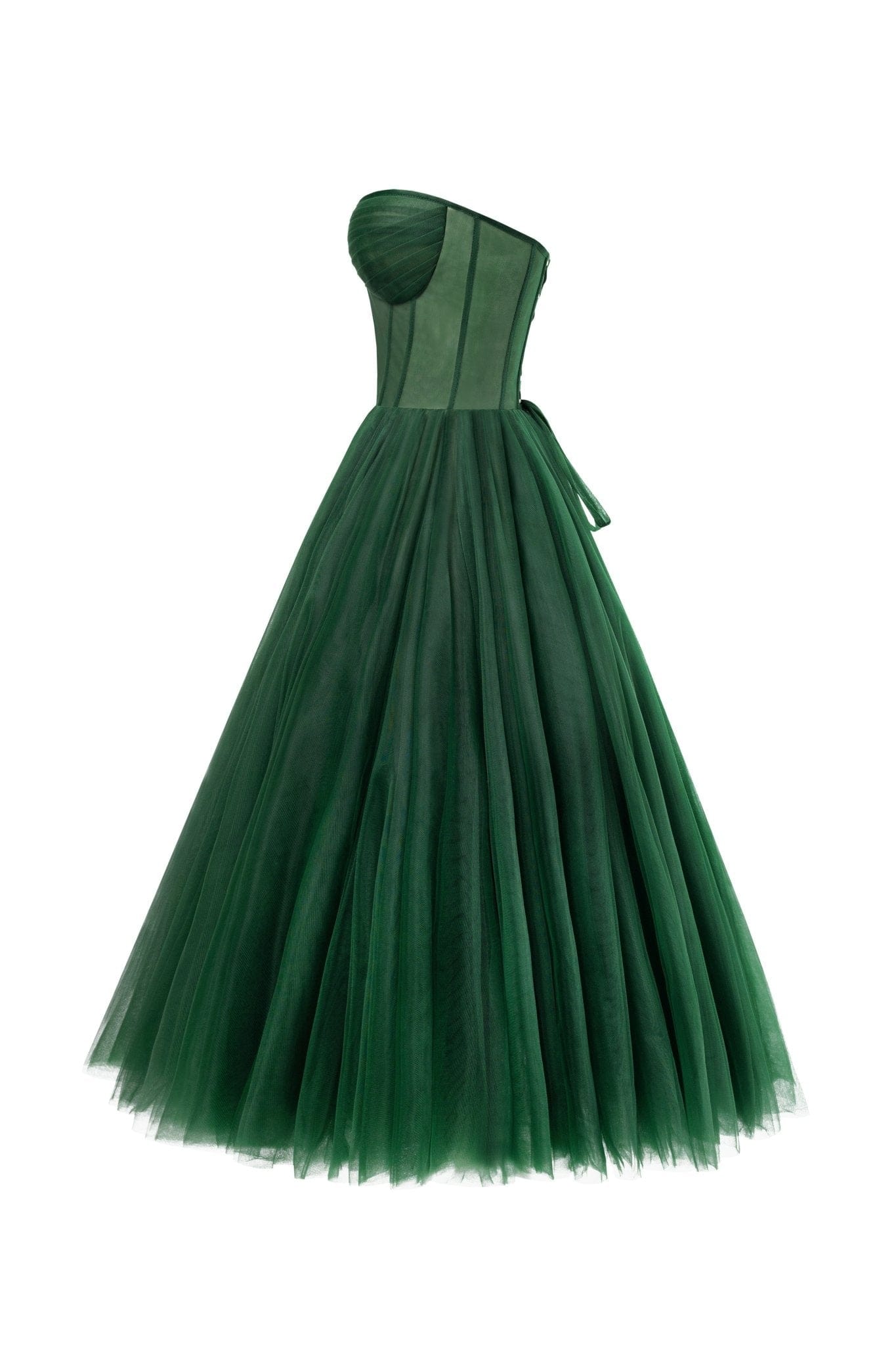 Emerald Green Strapless Puffy Midi Tulle Dress - Milla