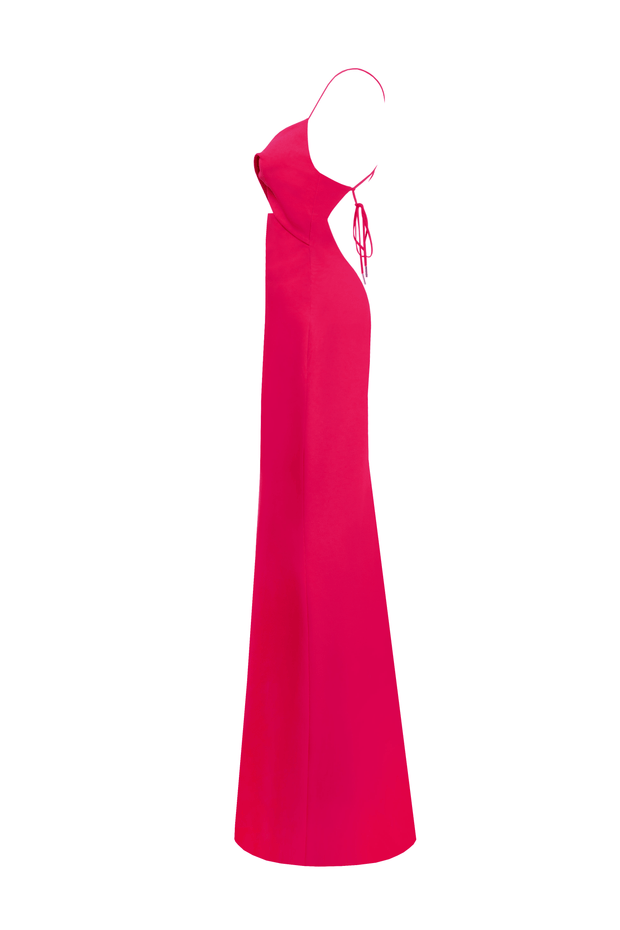 فستان ماكسي بفتحة ملتوية باللون الفوشيا
