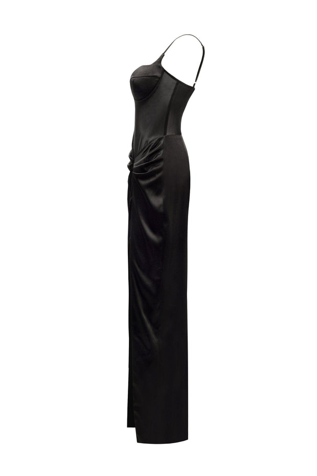 Chic satin maxi dress with semi-transparent bodice Milla Dresses - USA ...