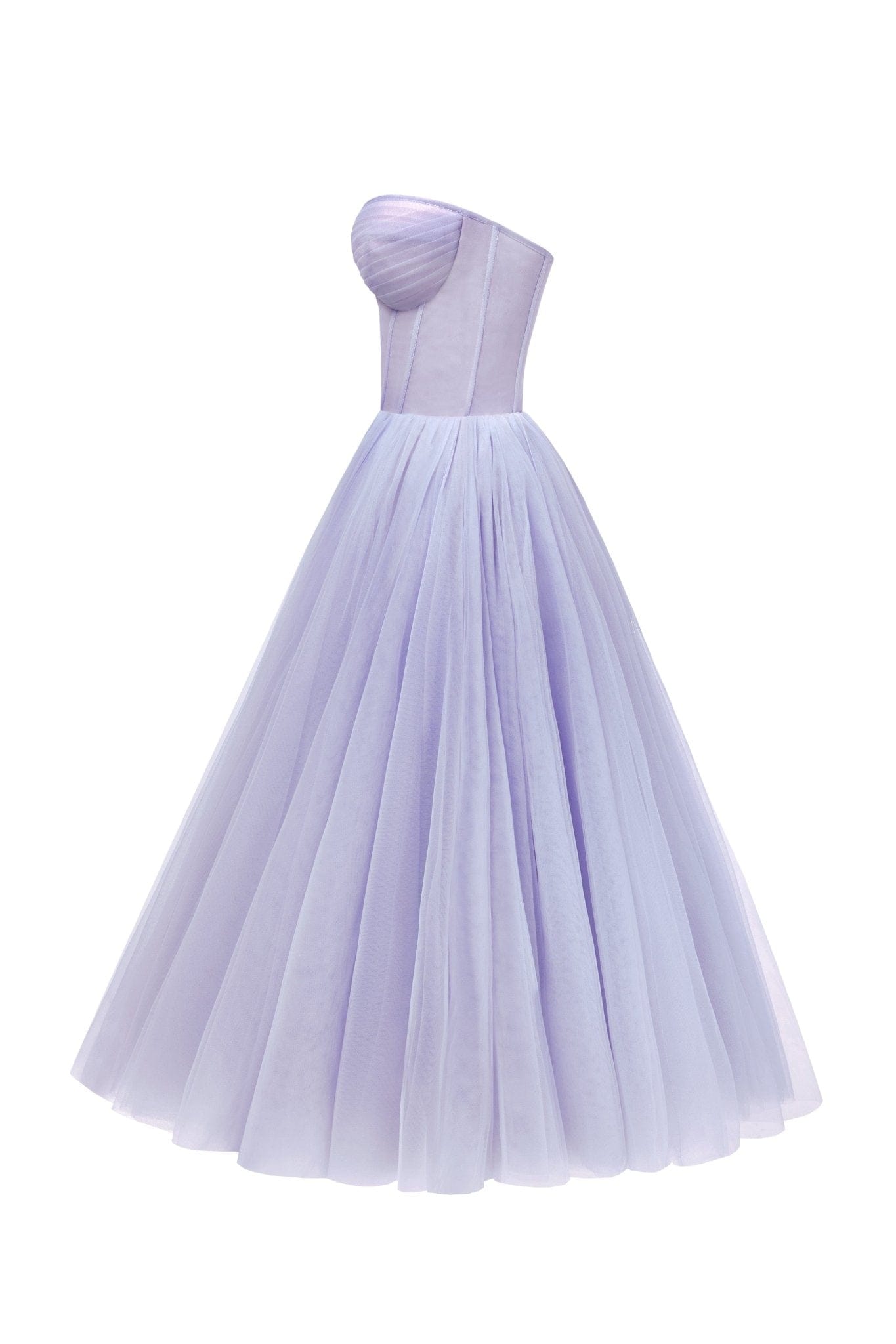 Lavender Strapless Puffy Midi Tulle Dress - Milla