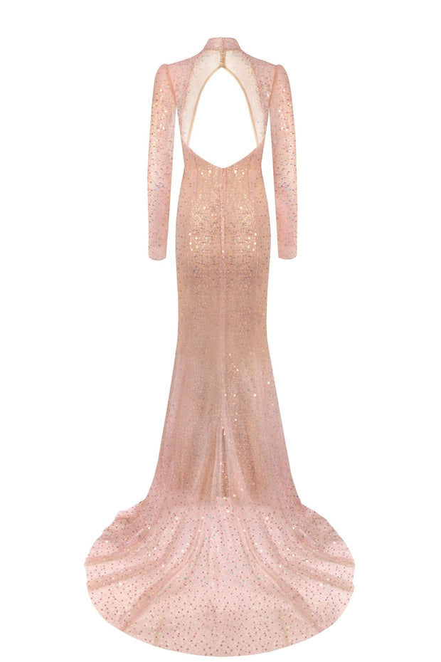 Radiant long-sleeved maxi dress in rose gold - Milla