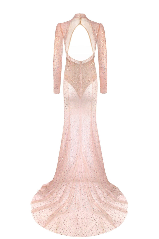 Radiant long-sleeved maxi dress in rose gold - Milla