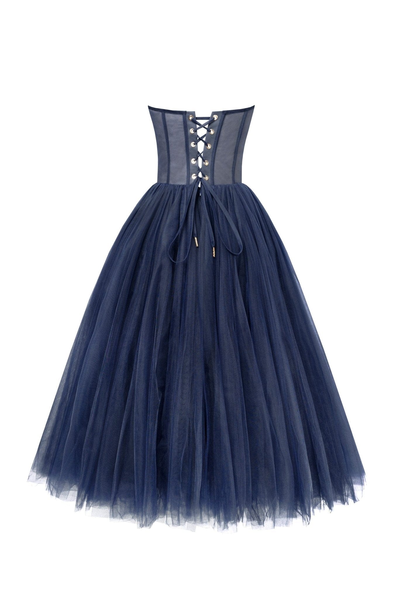 Navy Strapless Puffy Midi Tulle Dress ➤➤ Milla Dresses - USA