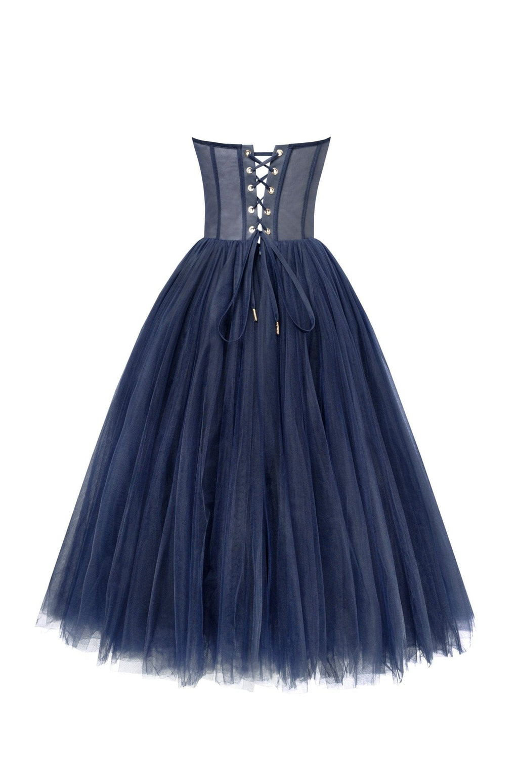 Navy Strapless Puffy Midi Tulle Dress Milla Dresses Usa Worldwide Delivery