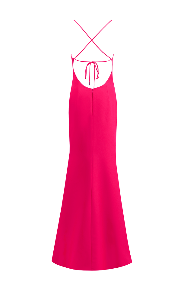 Twisted cutout fuchsia bodice maxi dress