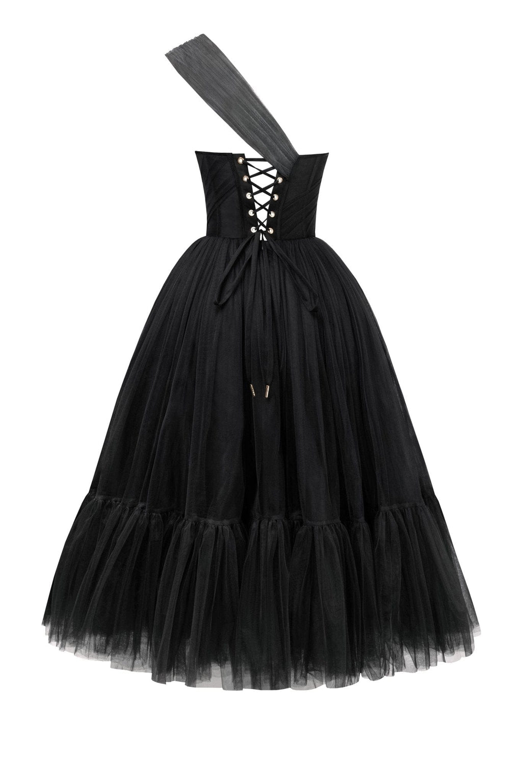 Black One-Shoulder Cocktail Tulle Dress - Milla
