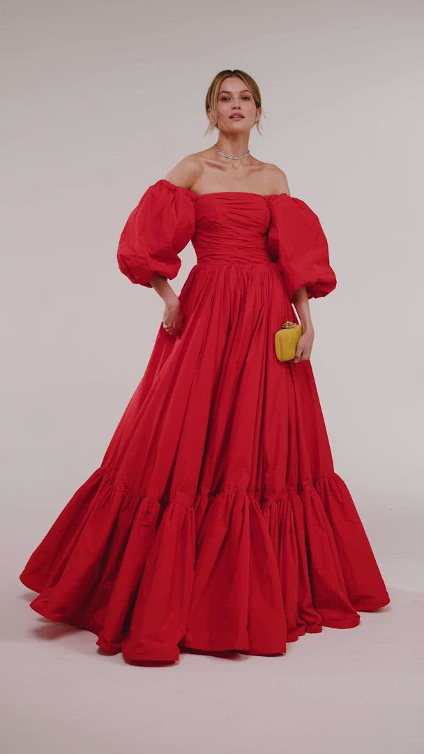 Carmen puffy dress with voluminous off-the-shoulder sleeves