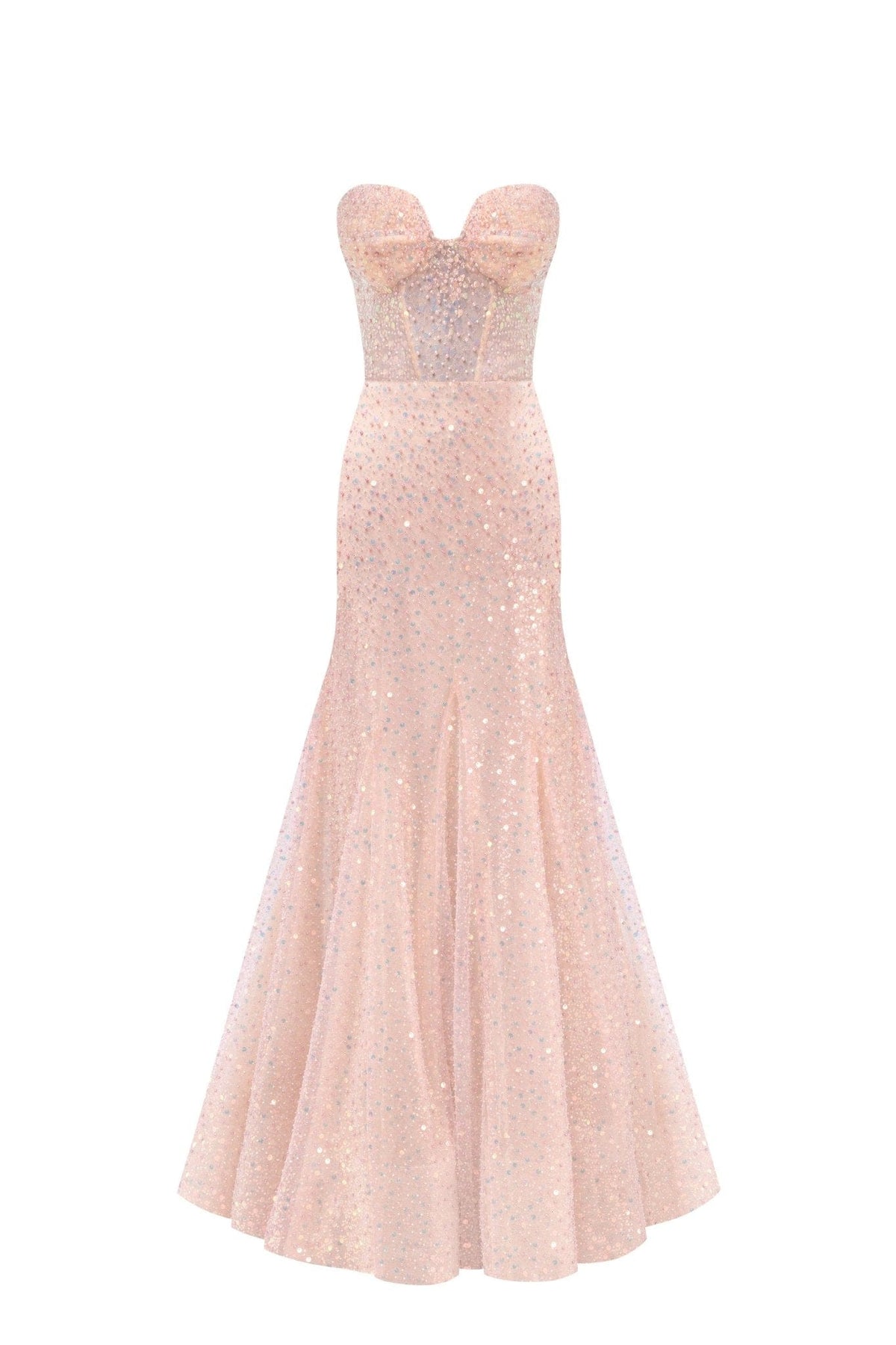 Entrance-worthy semi-transparent rose gold maxi sequined dress Milla ...