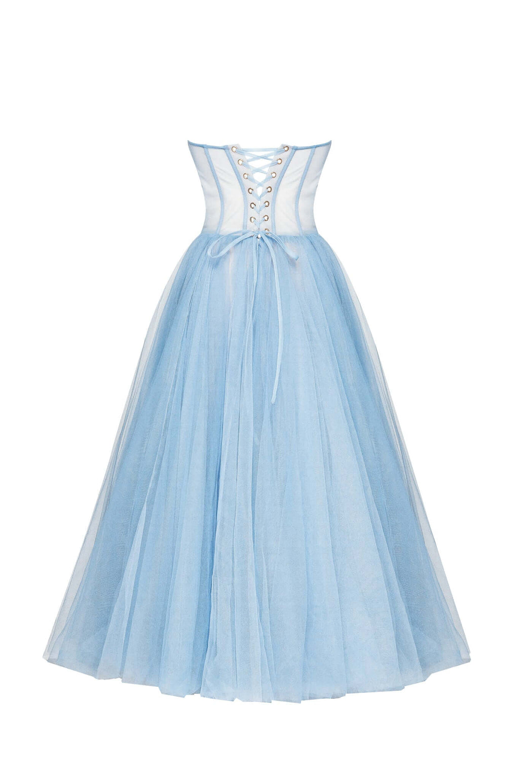 Light Blue Strapless Puffy Midi Tulle Dress - Milla