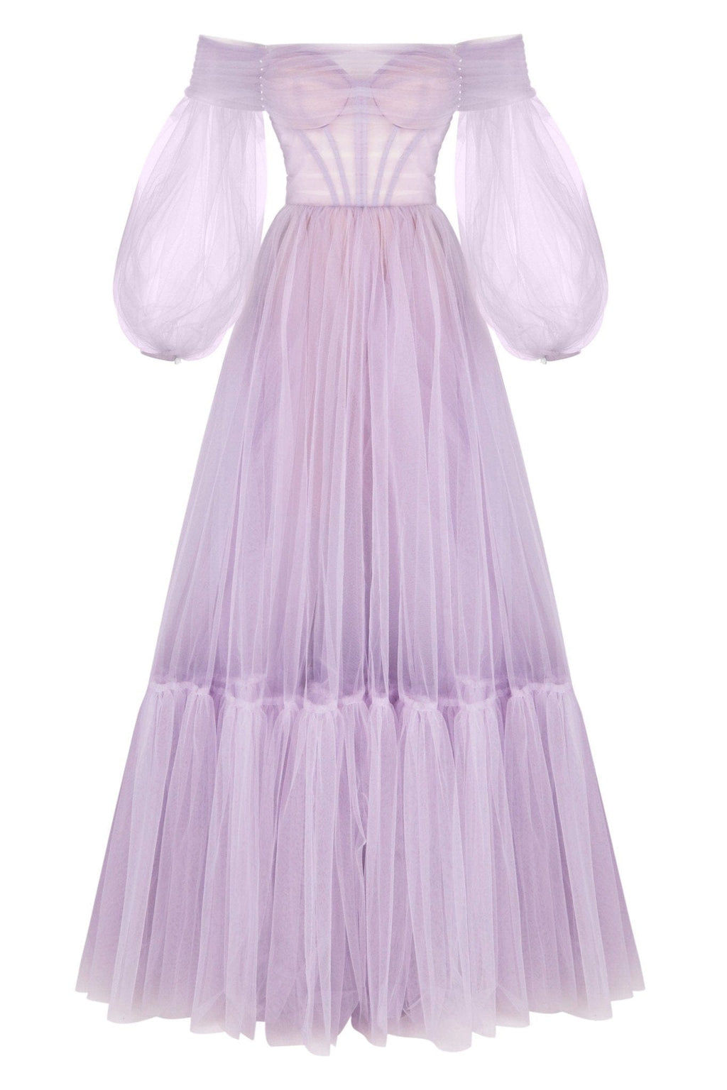 Purple Illusion Bodice Sleeved Mermaid Prom Dress - Xdressy