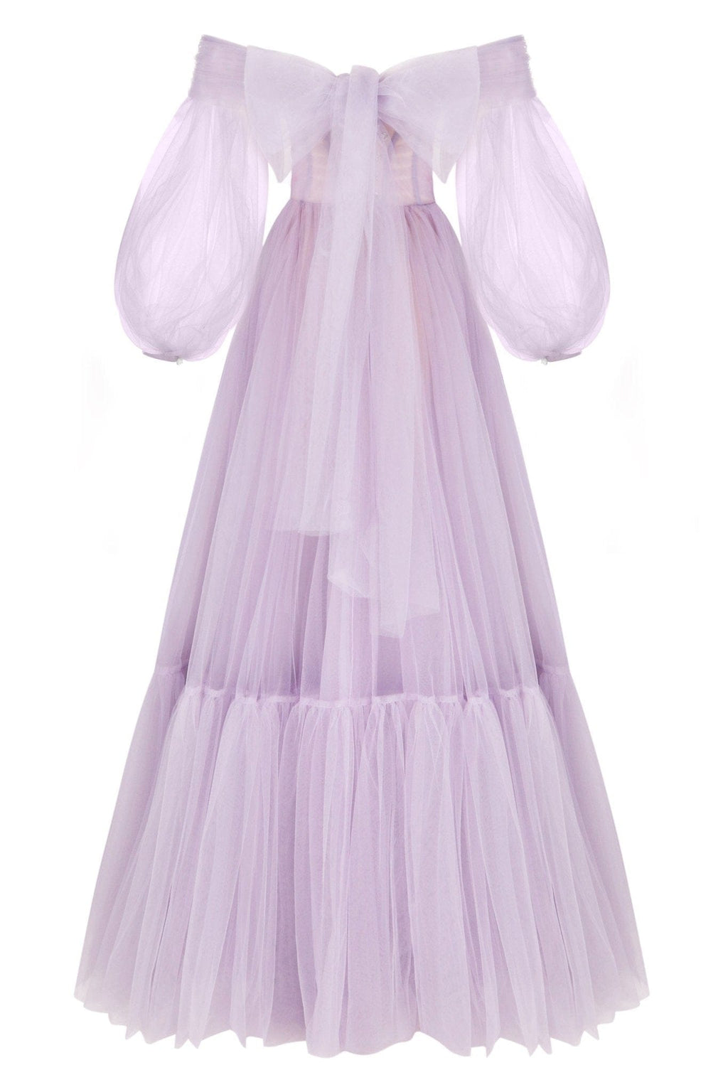 Lavender Sheer Sleeves Maxi Tulle Dress - Milla