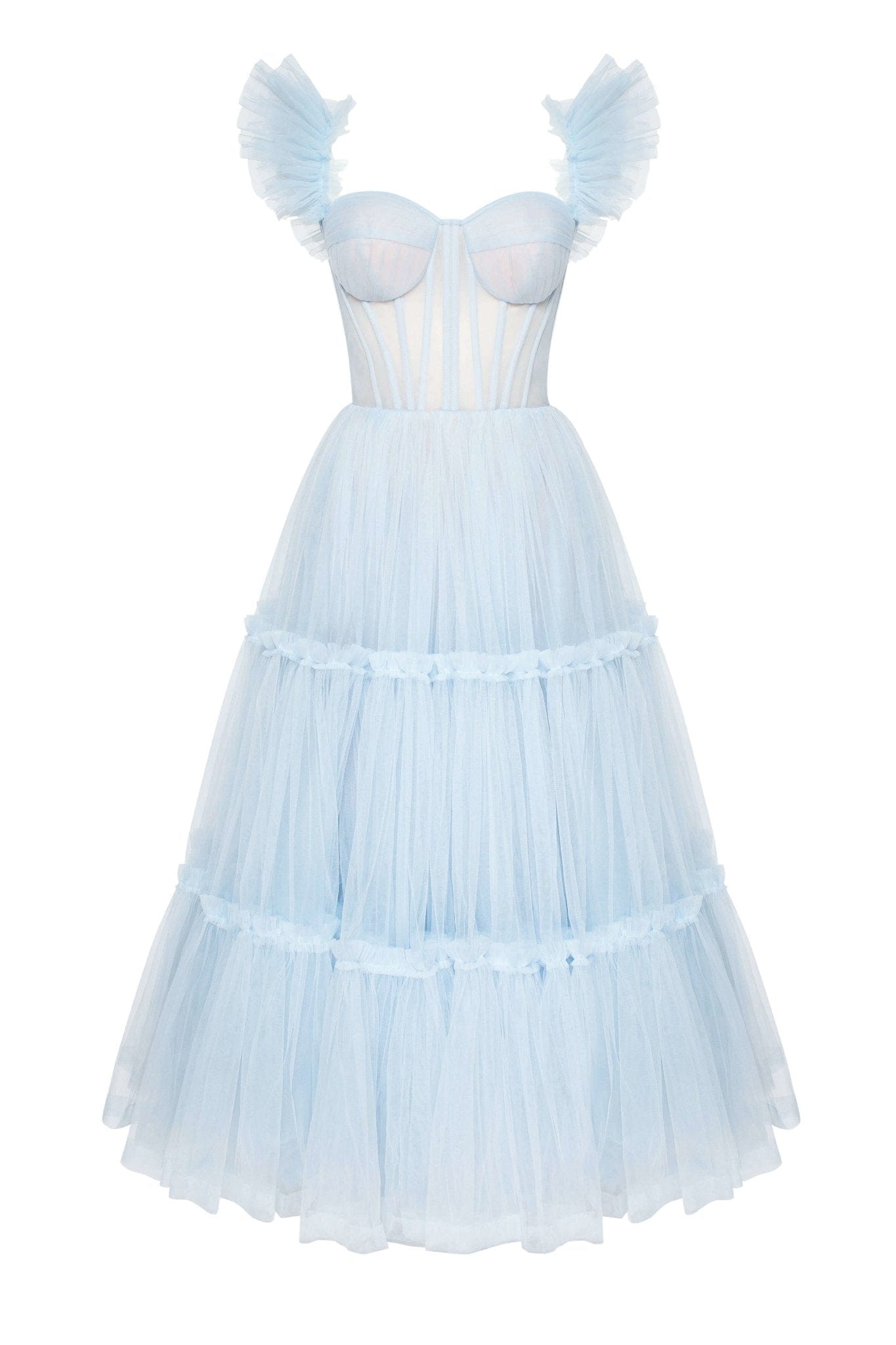 Light Blue Ruffled Tulle Midi Dress ➤➤ Milla Dresses - USA