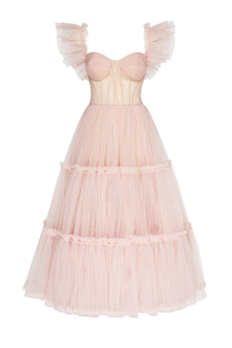 Misty Rose Ruffled Tulle Midi Dress Milla Dresses - USA, Worldwide delivery