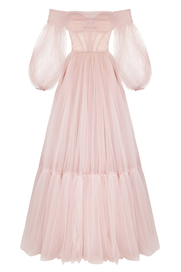 Misty Rose Sheer Sleeves Maxi Tulle Dress Milla Dresses - USA ...