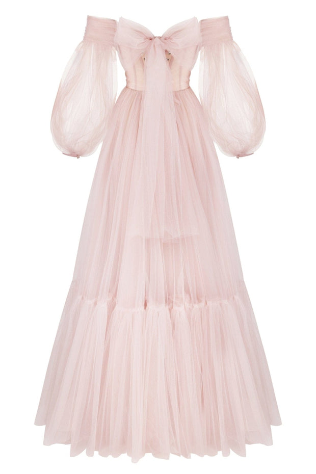 Misty Rose Sheer Sleeves Maxi Tulle Dress ➤➤ Milla Dresses - USA, Worldwide  delivery