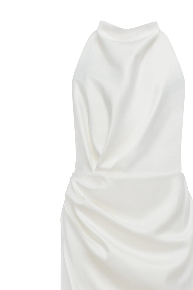 White Mock neck sleeveless low slit dress - Milla