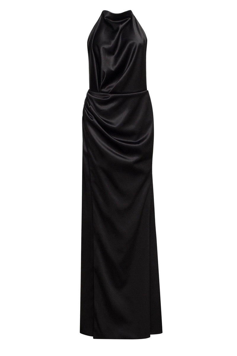 Black Mock neck sleeveless low slit dress