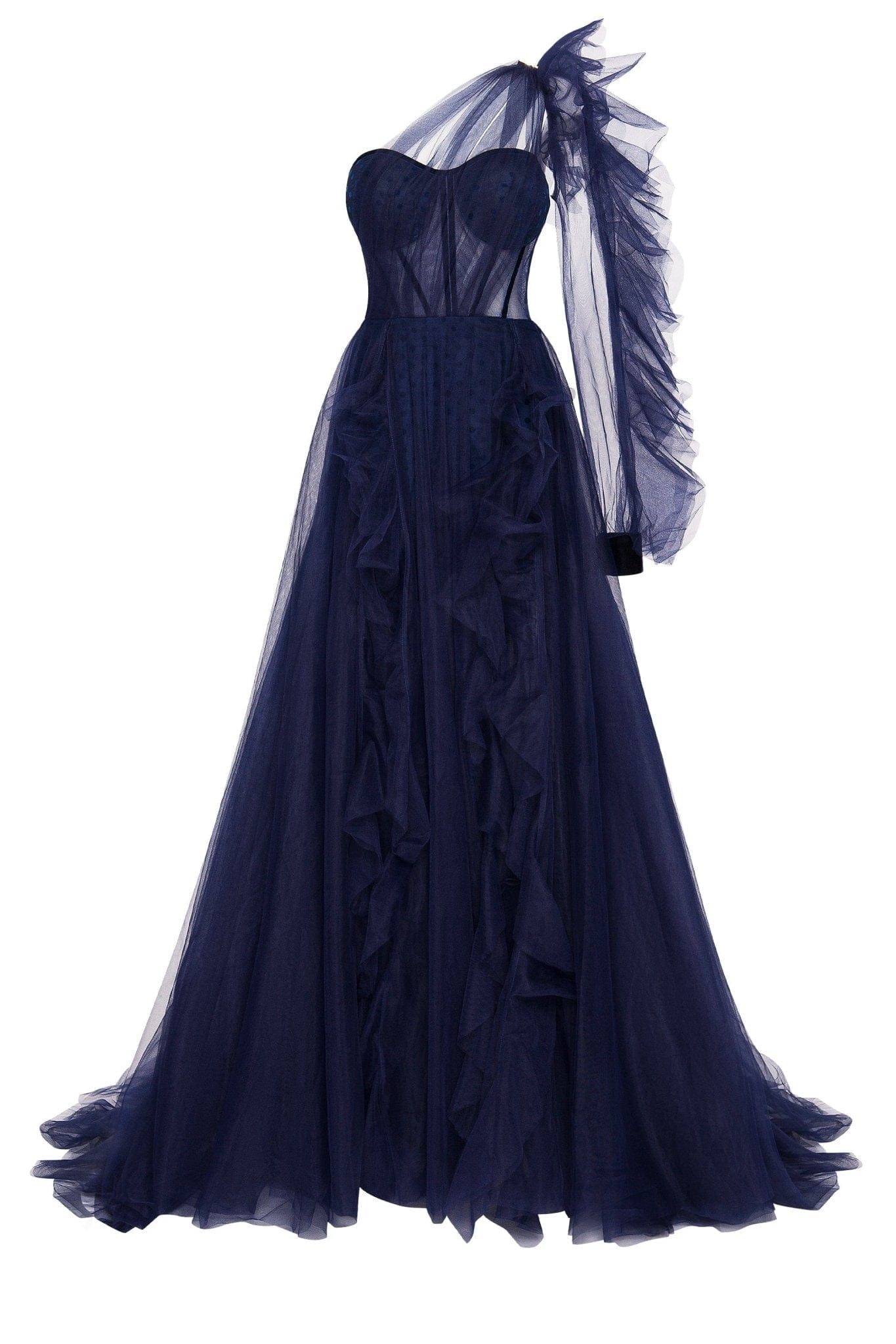 Royal Navy tulle gown with detachable sleeve - Milla