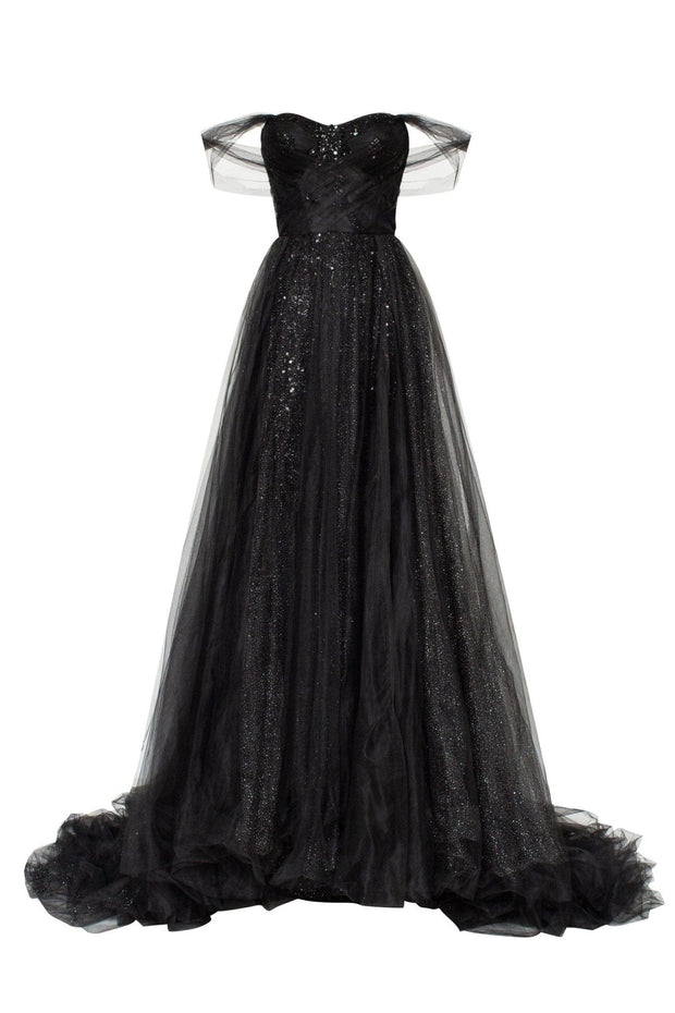 Black Long off-the-shoulder neckline maxi dress - Milla