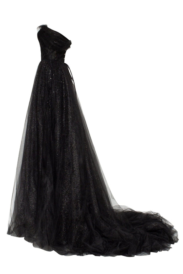 Black Long off-the-shoulder neckline maxi dress - Milla