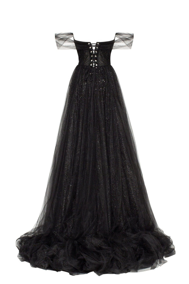 Black Long off-the-shoulder neckline maxi dress - Milla