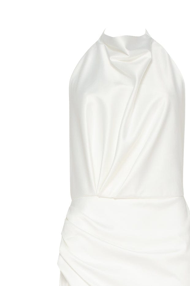 White Mock neck sleeveless high slit dress - Milla